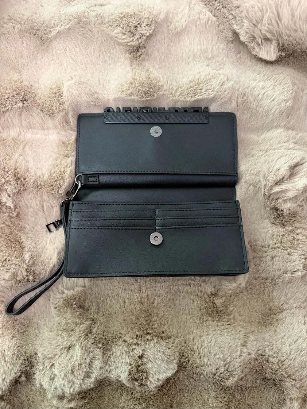 Steve Madden Black Leather Logo Wristlet
